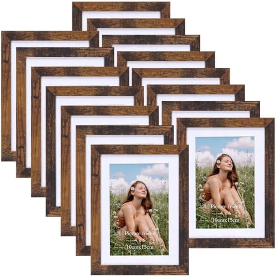 Set van 15 Fotolijsten 13 x 18 cm Bruine MDF-houten Lijsten voor Tafel of Muur