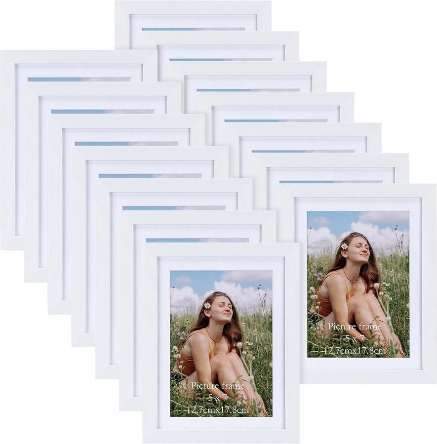 Set van 15 fotolijsten 13 x 18 cm met passe-partout of lijst 15 x 20 cm zonder passe-partout tafel- of wandfotolijst perfect voor kantoorhuis witte mdf-houten lijst