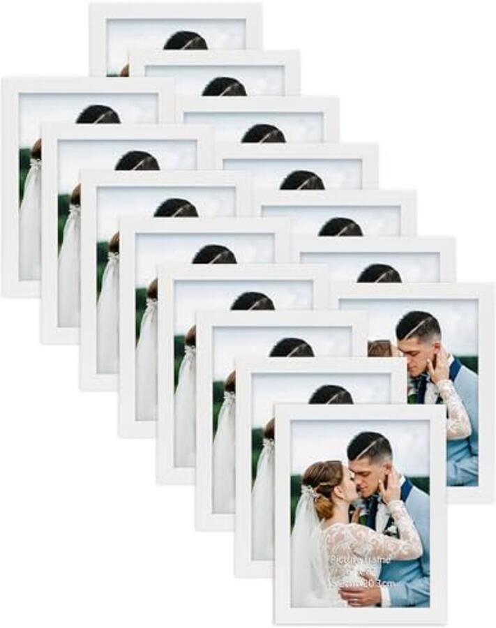 Set van 15 witte fotolijsten 8x6 Houten fotolijsten voor muur en tafel