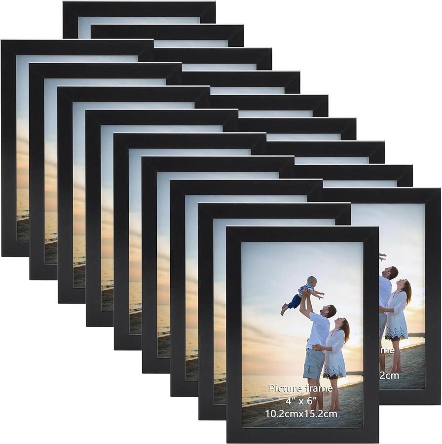 Set van 18 Fotolijsten 10 x 15 cm voor Muur en Tafel in Zwart