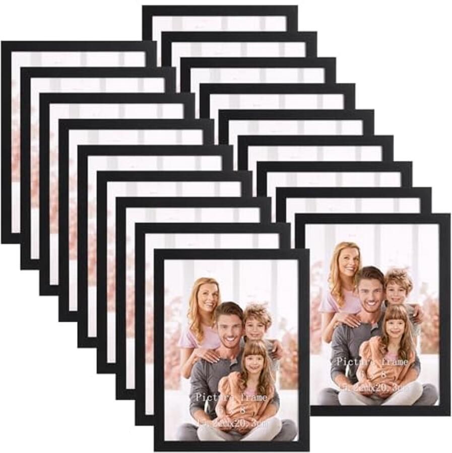 Set van 18 zwarte fotolijsten 6x8 voor wand en tafel