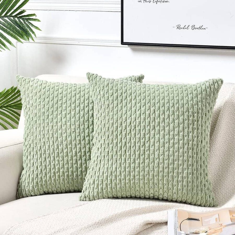 Set van 2 40 x 40 cm lichtgroene kussenslopen boho modern corduroy pluizige kussenslopen decoratieve kussensloop voor bank slaapkamer woonkamer balkon kinderen