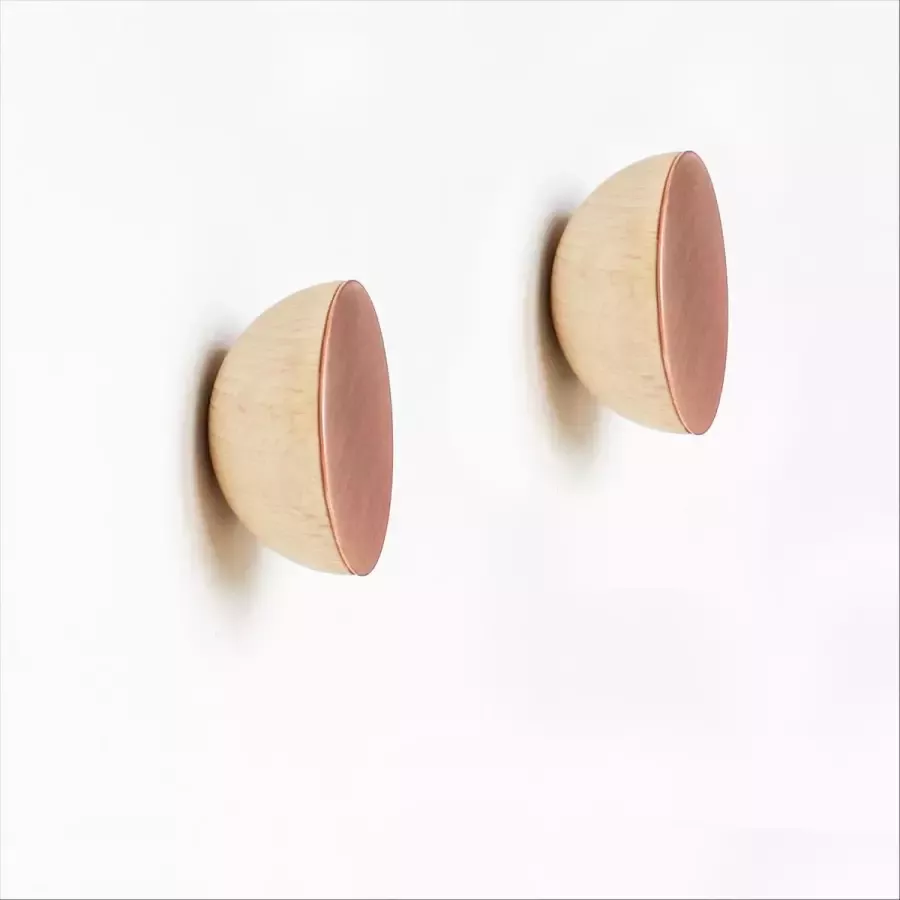Set van 2 Ø 6cm Ronde Beukenhouten & Koper Kapstok Jashaak Knop