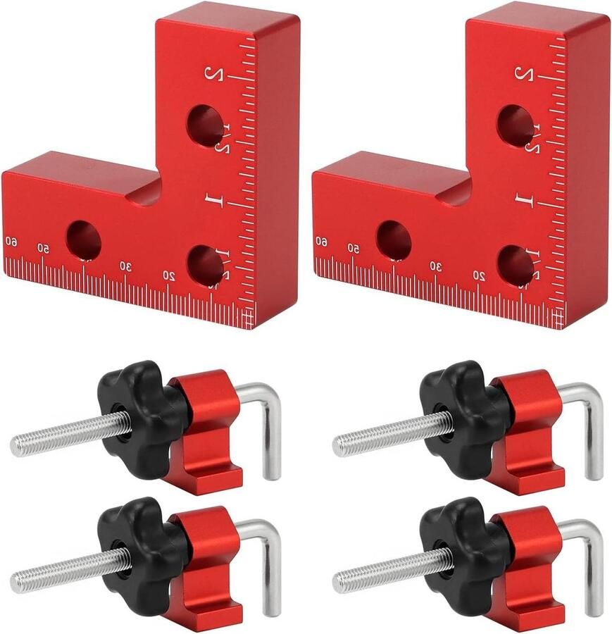 Set van 2 90 graden positioneringshoeken 60 mm aluminium hoekklem frameklem voor hoek- en T-verbindingen houtbewerkingsgereedschap