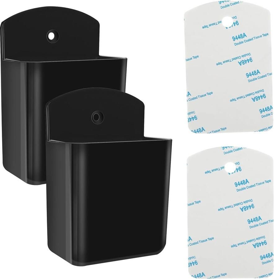 Set van 2 afstandsbedieningshouders zelfklevende afstandsbedieningshouders wandmontage afstandsbediening-organizerbox zwarte plastic wandopbergdoos voor thuis op kantoor op school