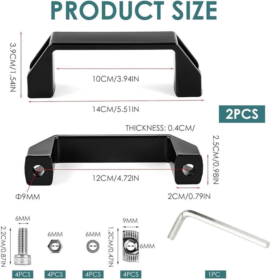 Set van 2 aluminium handgrepen zwart aluminium