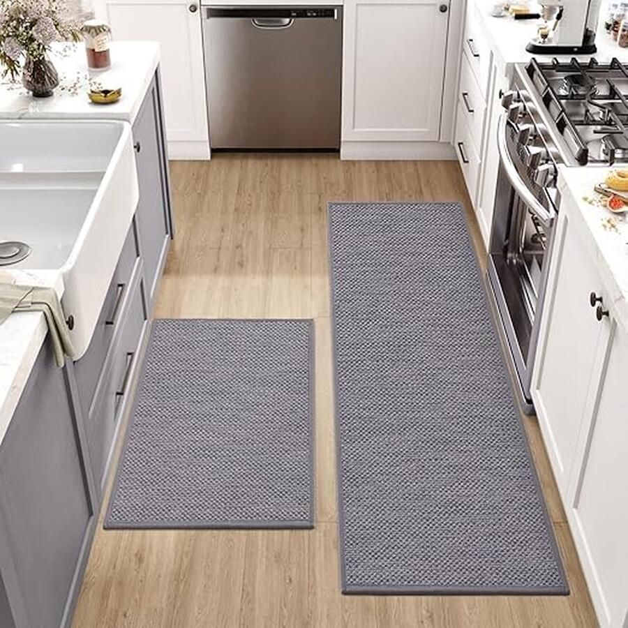 Set van 2 antislip en wasbare keukenmatten met rubberen achterkant voor hal eetkamer en entree 43 5 x 75 cm + 43 5 x 200 cm grijs