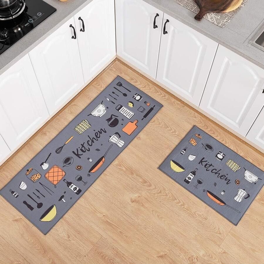 2 stuks antislip keukenmat en tapijten wasbare rubberen onderlegger vloermat loper microvezel tapijtenset