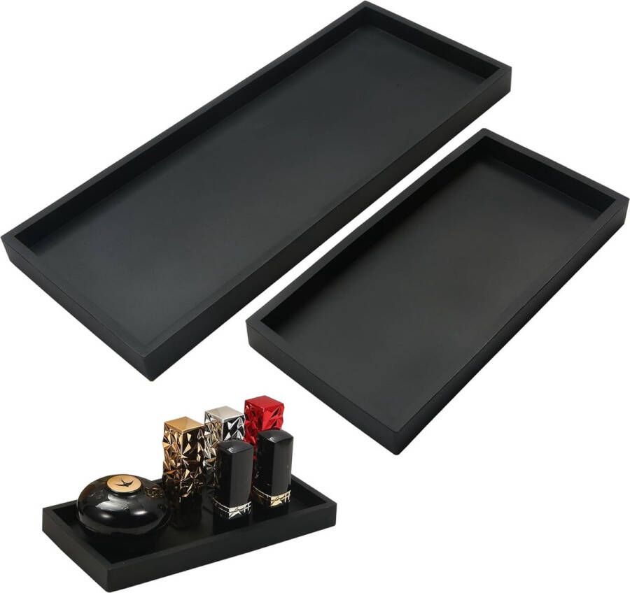 Set van 2 badkamerbakjes 2 maten zachte siliconen sieradenschaal kaptafel decoratieve badkamerbakjesorganizer voor werkblad keuken gootsteen wastafel plant decoratief bord zwart