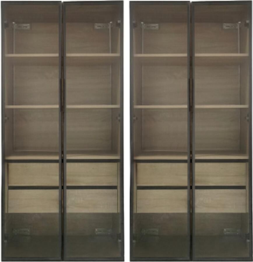 GOTAGEE Set van 2 badkamerkasten medium met lichtlijst met grote lades en deuren glazen deur