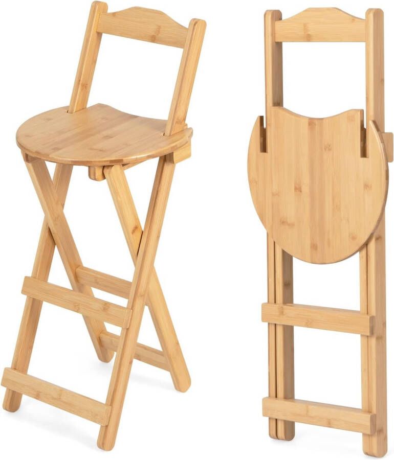 Set van 2 barkrukken barstoelen van bamboe met rugleuning keukenstoelen inklapbaar met voetensteun voor keuken bar en bistro natuur 28 x 34 x 84 cm (barkruk)