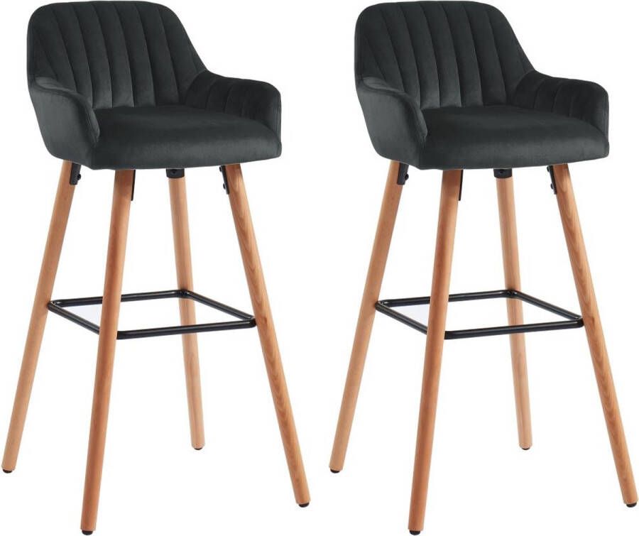 Vente-unique Set van 2 barkrukken ELEANA Fluweel & Metaal Houteffect Zwart L 47 cm x H 98 cm x D 52 cm