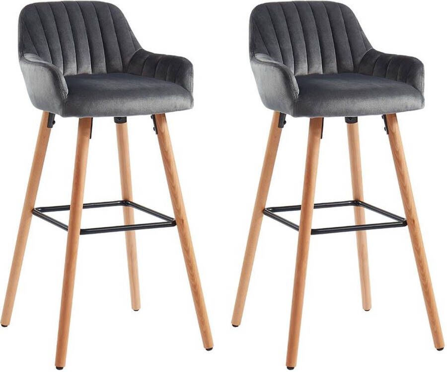 Set van 2 barkrukken ELEANA Fluweel en metaal met hout-effect Grijs L 47 cm x H 98 cm x D 52 cm