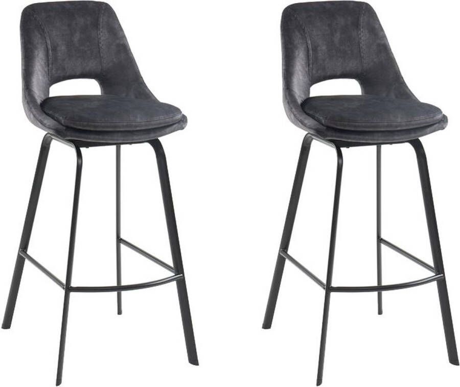 Maison Céphy Set van 2 barkrukken Fluweel en metaal Antraciet KELINE L 44 cm x H 103 cm x D 52 cm