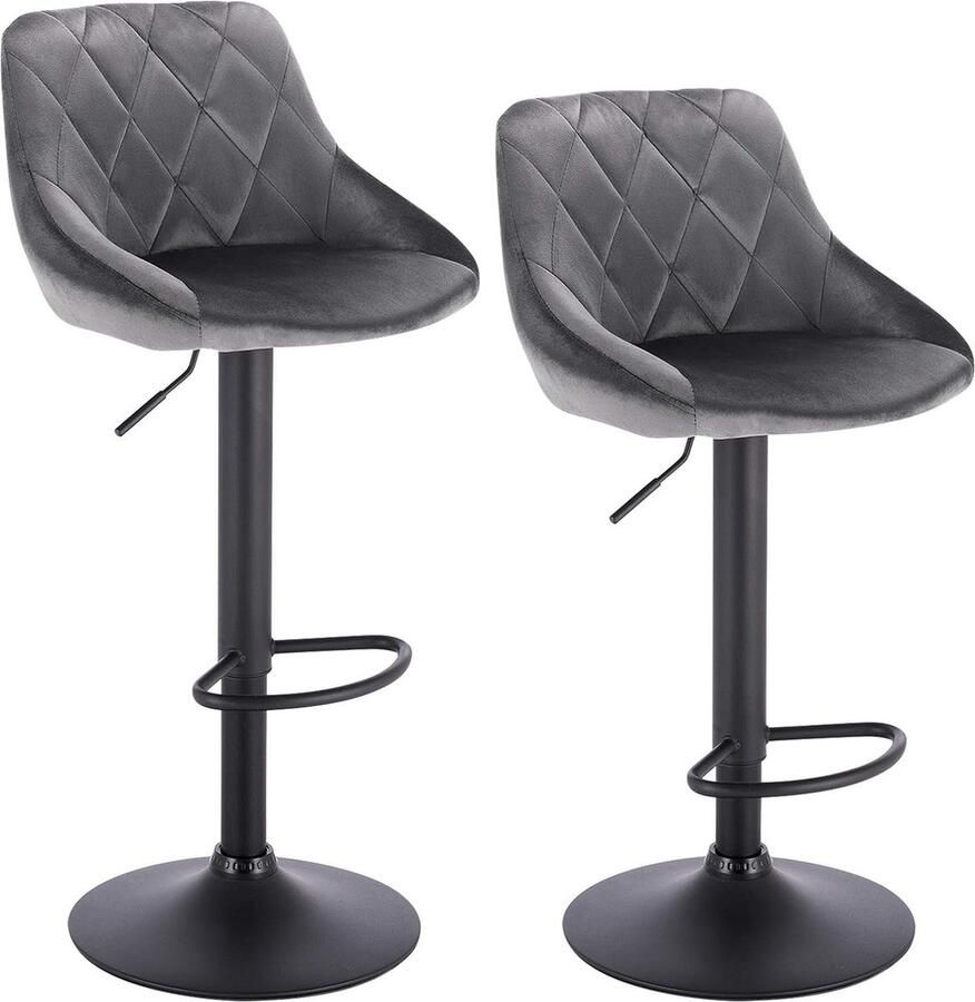 Rootz Living Rootz set van 2 barkrukken fluwelen toonbankstoelen draaibare en verstelbare krukken comfortabele veilige eenvoudige montage 35 cm x 38 cm x 84-106 cm