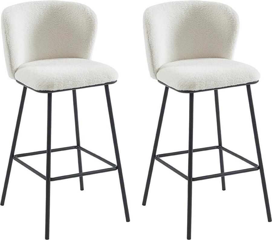 Vente-unique Set van 2 barkrukken in bouclé en metaal Wit SENORASE L 50 cm x H 97 cm x D 54 cm - Foto 3