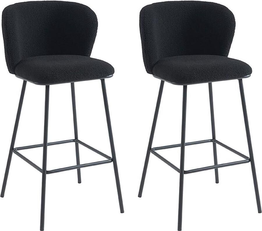 Vente-unique Set van 2 barkrukken in bouclé en metaal Zwart SENORASE L 50 cm x H 97 cm x D 54 cm - Foto 3