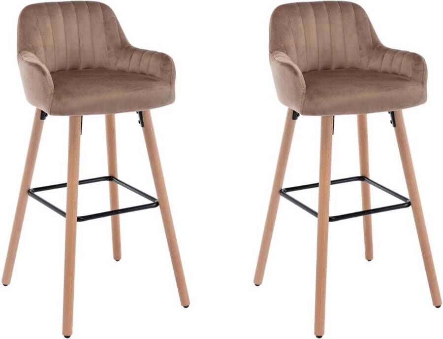 Vente-unique Set van 2 barkrukken in fluweel en beukenhouten poten Beige ELEANA L 47 cm x H 98 cm x D 52 cm