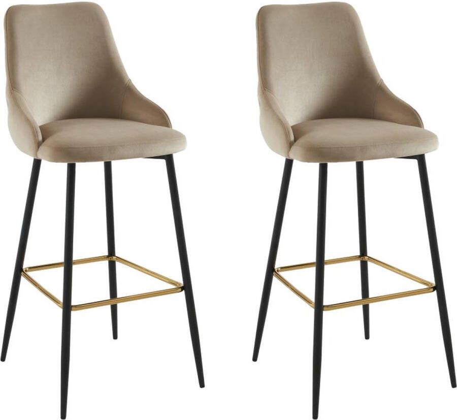 Vente-unique Set van 2 barkrukken in fluweel en zwart metaal – Beige – VELVINA L 48 cm x H 110 cm x D 56 cm - Foto 3