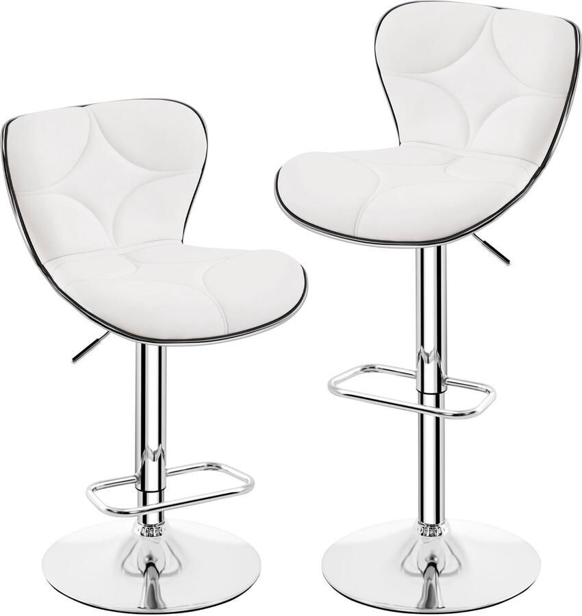 Set van 2 barkrukken in hoogte verstelbaar zithoogte 61 cm 82 5 cm kruk met rugleuning en voetensteun tot 136 kg belastbaar voor eetkamer café bar salon keuken wit