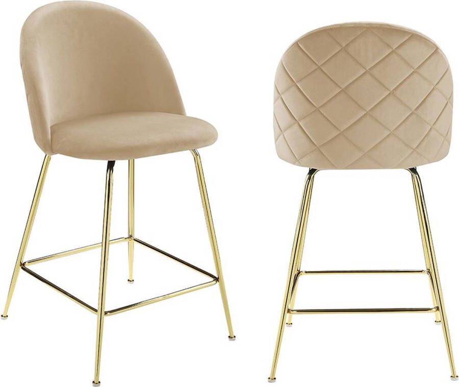 Vente-unique Set van 2 barkrukken MELBOURNE Fluweel en goudkleurig metaal Beige L 51 cm x H 95 cm x D 58 cm