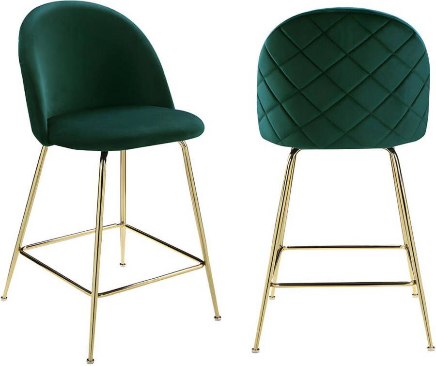 Vente-unique Set van 2 barkrukken MELBOURNE Fluweel en goudkleurig metaal Groen L 51 cm x H 95 cm x D 58 cm - Foto 2