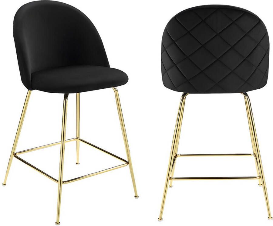 Vente-unique Set van 2 barkrukken MELBOURNE Fluweel en goudkleurig metaal Zwart L 51 cm x H 95 cm x D 58 cm - Foto 2