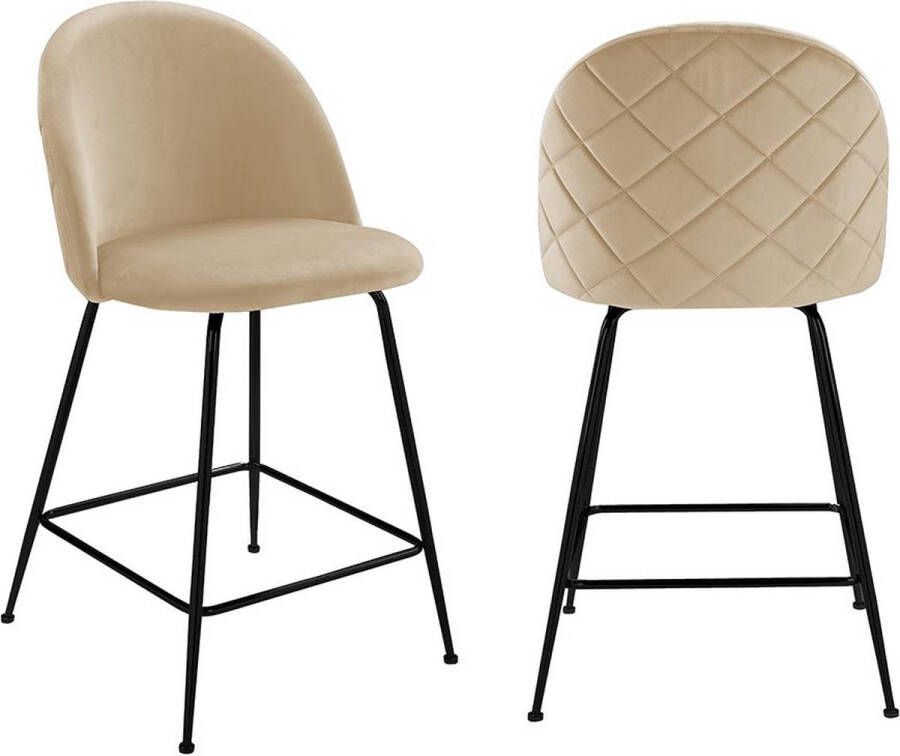 Set van 2 barkrukken MELBOURNE Fluweel en matzwart metaal Beige L 51 cm x H 95 cm x D 58 cm