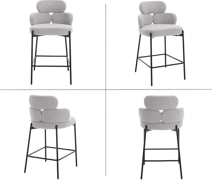 Set van 2 barkrukken – Moderne hoge keukenstoelen met faux fur bekleding en metalen poten – Grijs