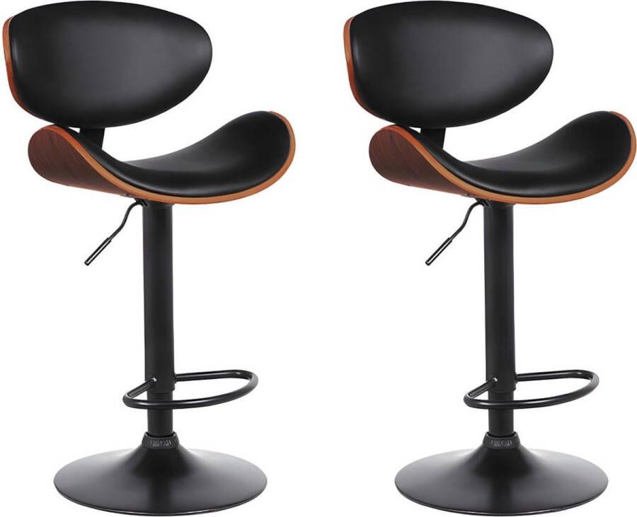 Vente-unique Set van 2 barkrukken MONTENEGRO Verstelbare hoogte Kunstleer Donker naturel en zwart Zwarte poten L 49.5 cm x H 111 cm x D 46 cm