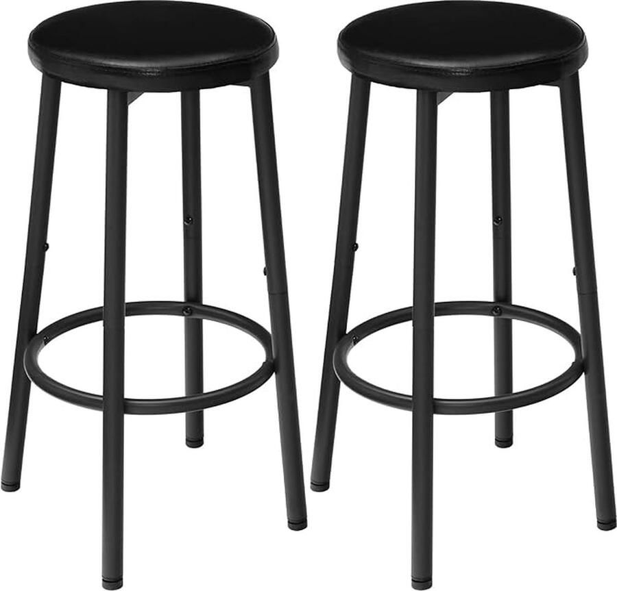 Set van 2 barkrukken PU-gevoerde barstoelen keukenstoelen met voetensteun eenvoudig te monteren en te reinigen voor keuken restaurant café zwart EBB30BY01