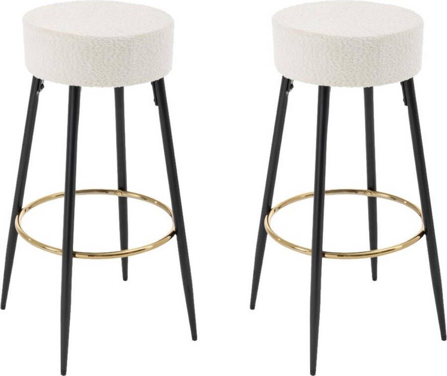 Vente-unique Set van 2 barkrukken van boucléstof en zwart staal Wit en goudkleurig BELINIO I L 39 cm x H 77 cm x D 39 cm - Foto 3