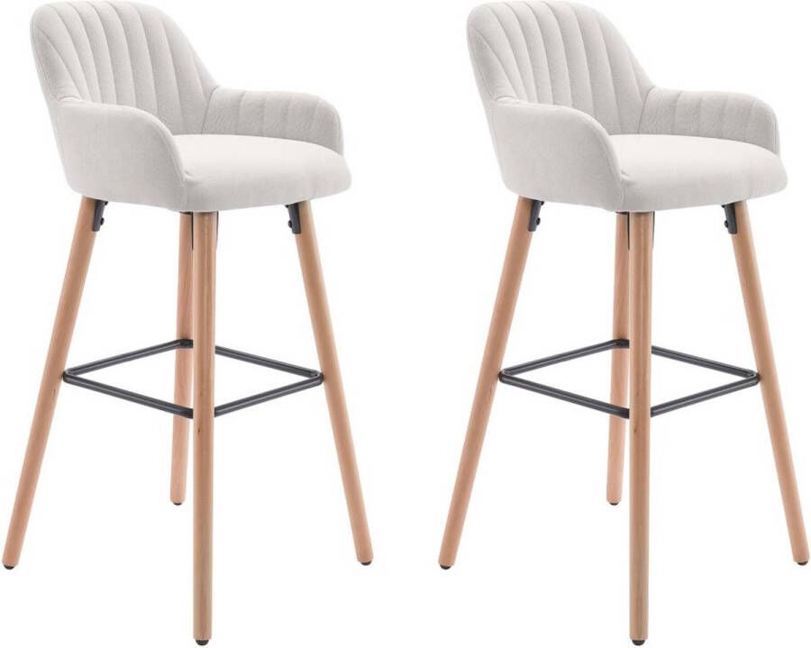 Vente-unique Set van 2 barkrukken van stof en poten van beukenhout Crèmewit ELEANA L 47 cm x H 98 cm x D 52 cm