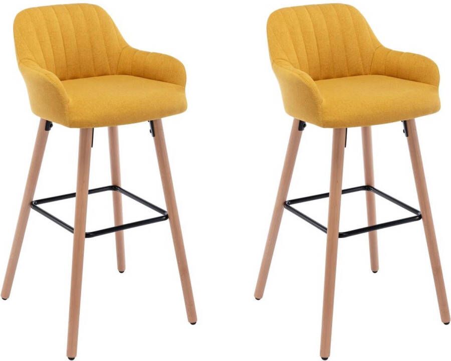 Vente-unique Set van 2 barkrukken van stof met beukenhouten poten Geel ELEANA L 47 cm x H 98 cm x D 52 cm