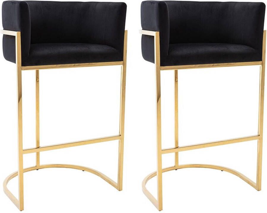 Pascal Morabito Set van 2 barkrukken van velours en roestvrij staal Zwart en goudkleurig PERIA van L 58 cm x H 99 cm x D 51 cm