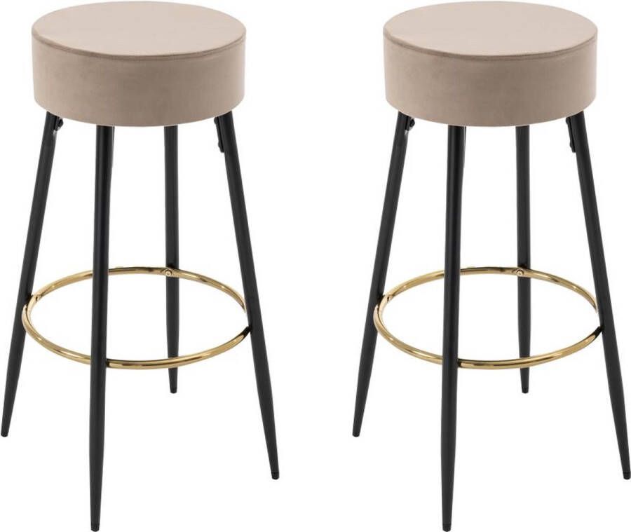 Vente-unique Set van 2 barkrukken van velours en zwart staal Beige en goudkleurig BELINIO I L 39 cm x H 77 cm x D 39 cm - Foto 3