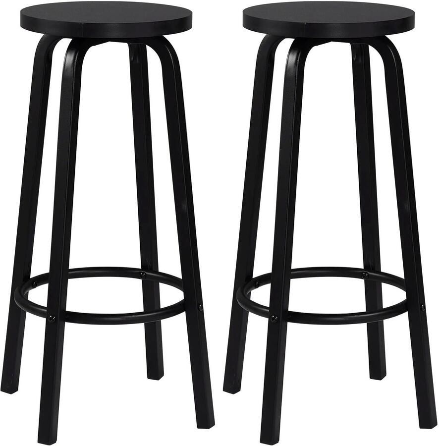 Corenia Set van 2 Barstoelen Barkruk Barstoel Barkrukken MDF Zitting & Metalen Poten Ronde Zwart Geschikt voor Ontbijtbar Keuken & Horeca