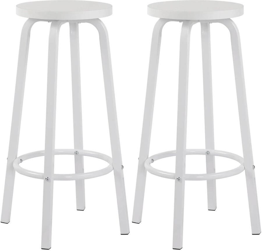 Corenia Set van 2 Barstoelen Barkruk Barstoel Barkrukken MDF Zitting & Metalen Poten Ronde Wit Geschikt voor Ontbijtbar Keuken & Horeca