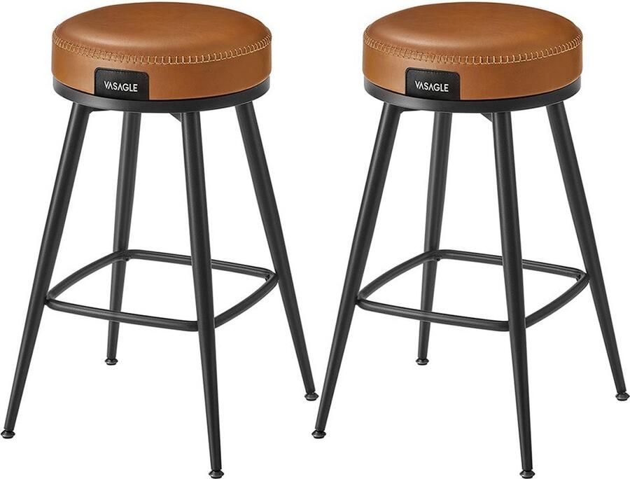 Rootz Living Rootz Set van 2 barstoelen Counter Krukken Keukenkrukken Stalen frame 58D Schuim PU Leer 54cm x 54cm x 65cm