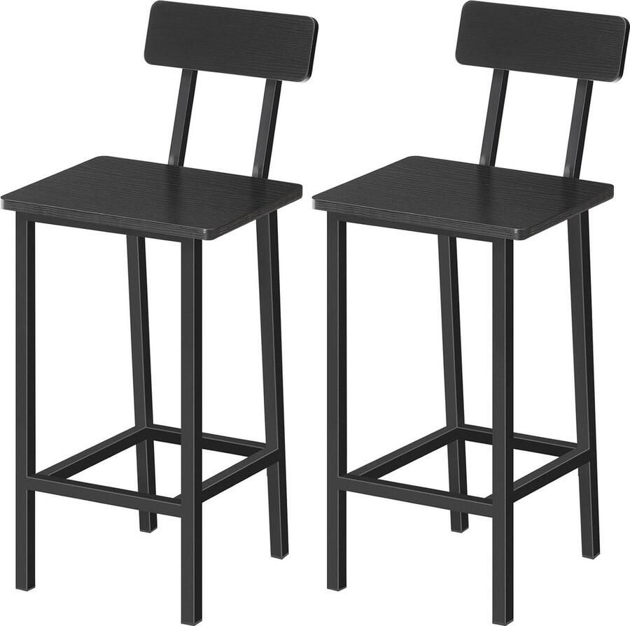 Set van 2 barstoelen met rugleuning keukenbarkrukken met voetsteun 61-2 cm hoge barkrukken eenvoudige montage voor eetkamer bar zwart Barkruk