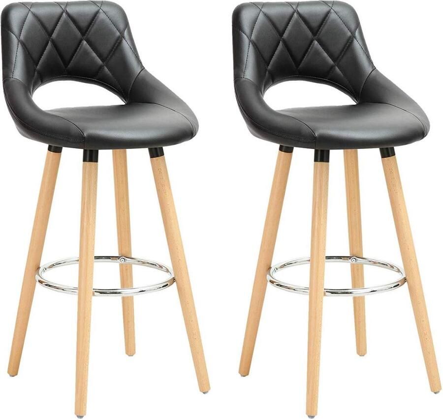Rootz Living Rootz Set van 2 barstoelen Tegenkrukken Hoge stoelen Ergonomisch ontwerp Stevige constructie Moderne look Kunstleer en hout 43 cm x 40 cm x 96 cm