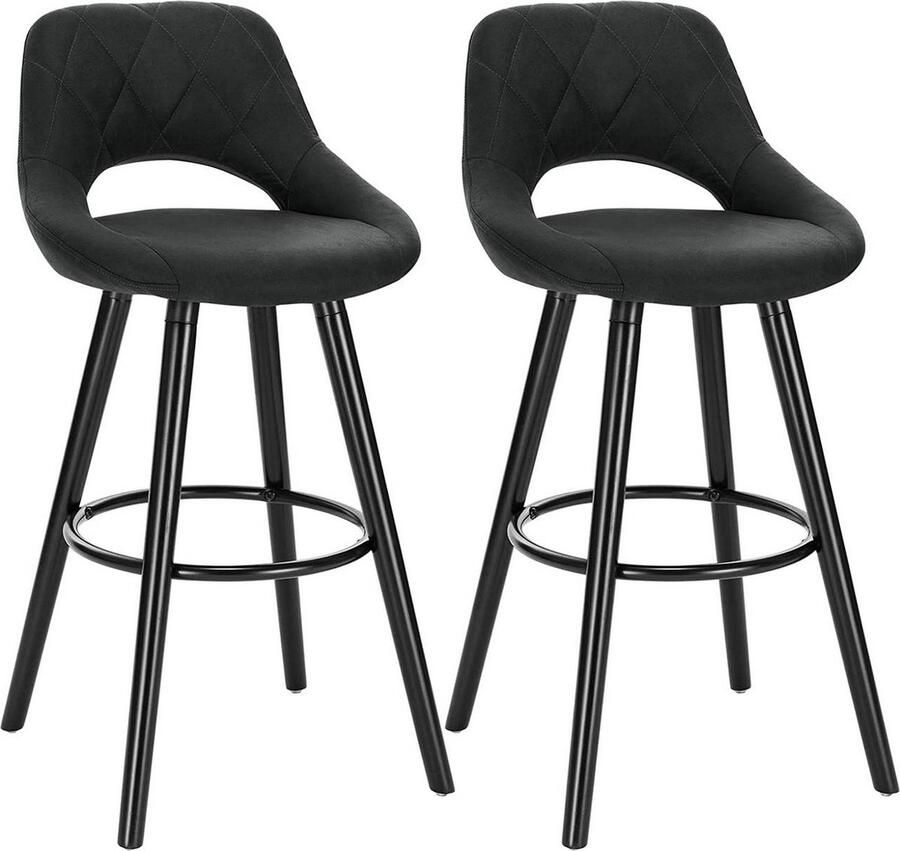 Rootz Living Rootz Set van 2 barstoelen tegenkrukken keukenkrukken comfortabele zitplaatsen eenvoudig onderhoud duurzame constructie stoffen zitting houten poten 91 cm x 43 cm x 43 cm