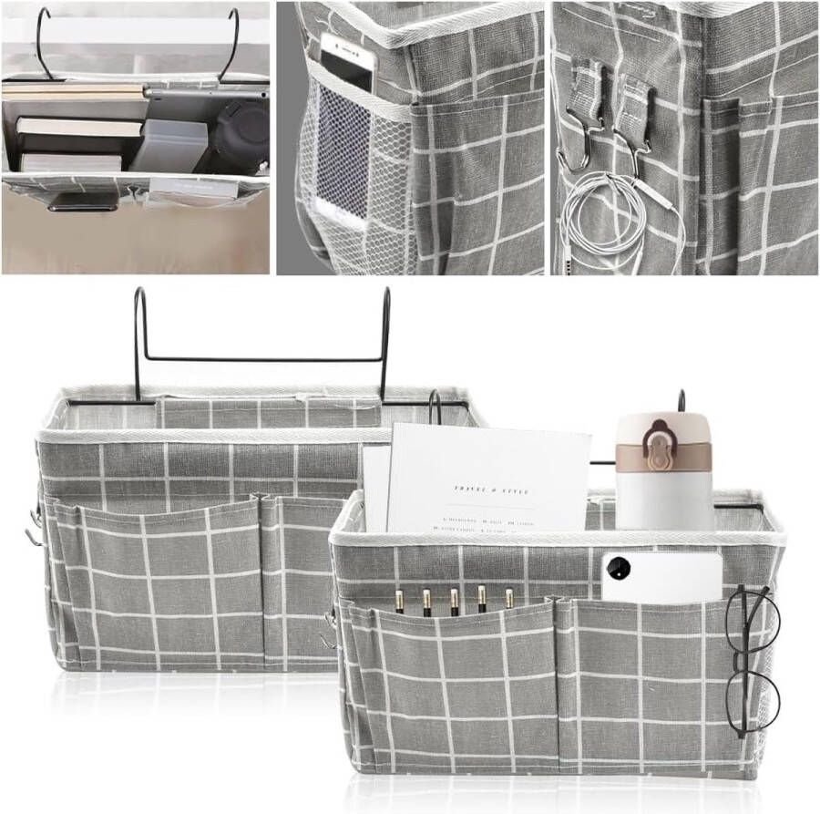 Set van 2 bedzakken hangende opbergtas nachtkastje voor slaapzaal tijdschriften afstandsbedieningen USB-sticks tissues laptops of tablets