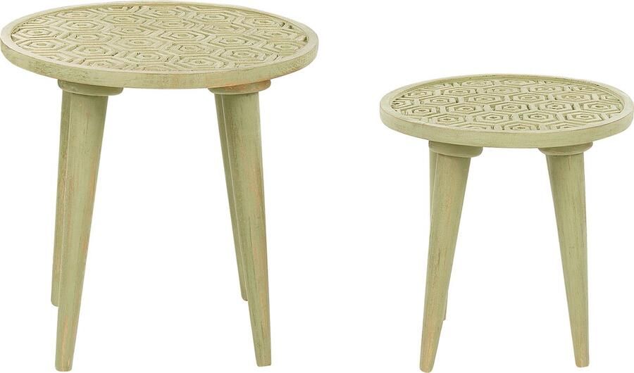 Beliani Set van 2 bijzettafels MAHARO Mangohout Lichtgroen