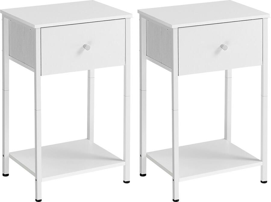 Woon Wereld Bijzettafels Nachtkastjes Set van 2 Met stoffen lade Wit