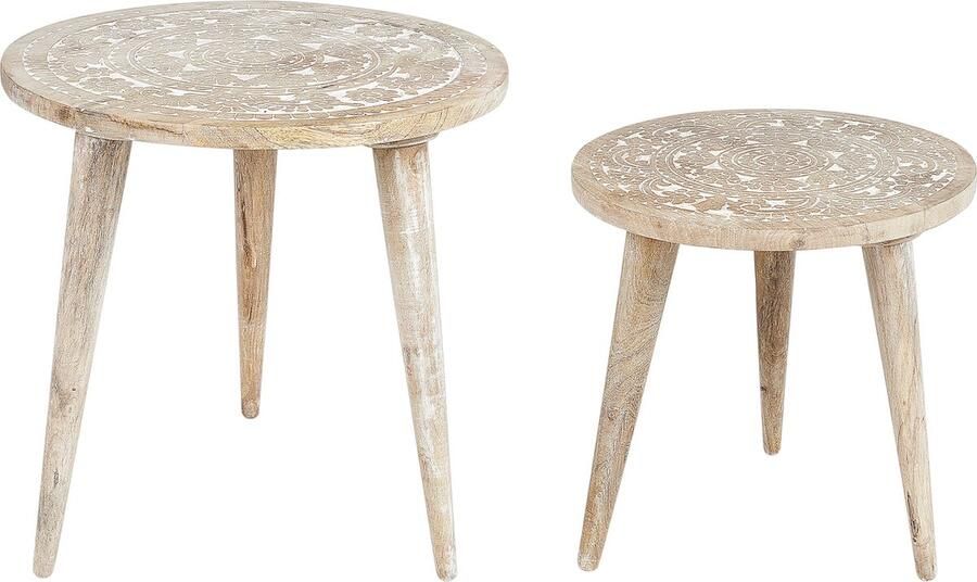 Beliani UDAY Bijzettafel set van 2 Lichte houtkleur Mangohout