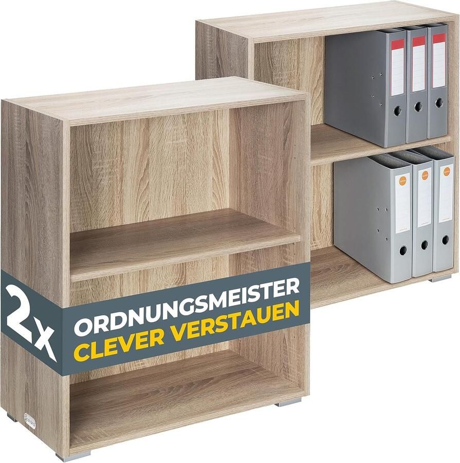 Set van 2 Boekenkasten 77x60x28cm Verstelbare Planken voor Kantoor & Woonkamer