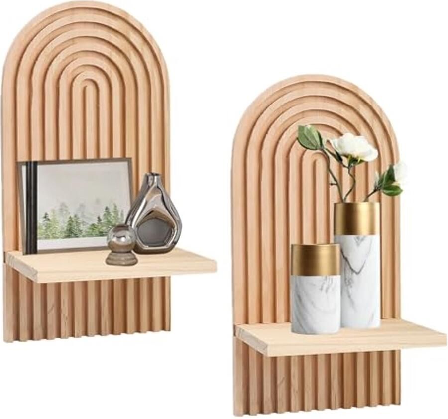 Set van 2 Boheemse Wandplanken van Hout Zwevende Decoraties voor Slaapkamer en Woonkamer