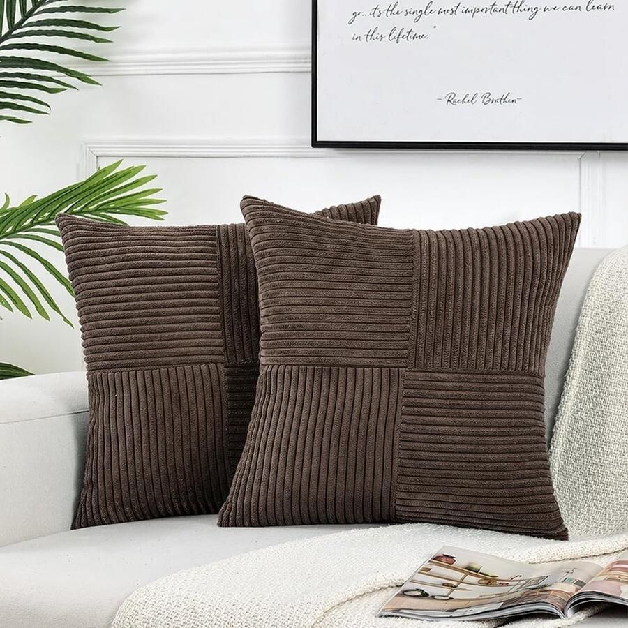 Set van 2 boho-corduroy fluwelen kussenslopen 45 x 45 cm kurkuma effen wollig vierkant kussenovertrek decoratief kussensloop bankkussen decoratief kussen voor bank slaapkamer