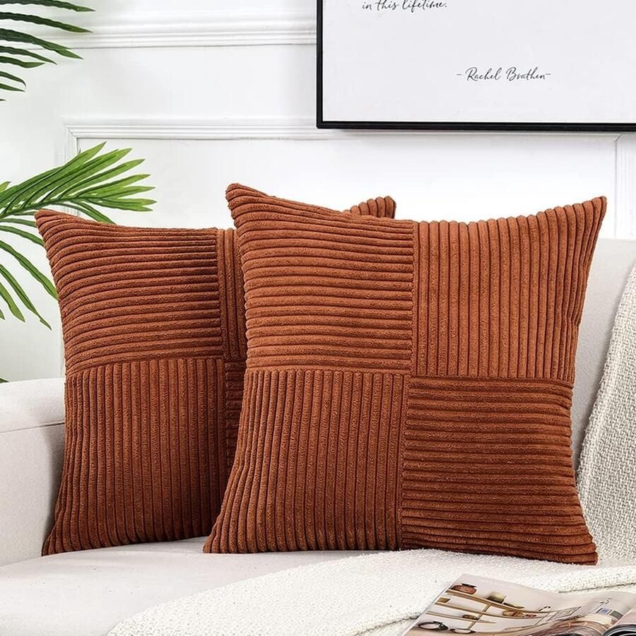 Set van 2 kussenslopen corduroy 50 x 50 cm roestrood effen wollig kussensloop decoratief kussensloop bankkussen decoratief kussen voor bank slaapkamer woonkamer balkon